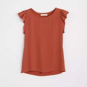 LOFT Ruffle Sleeve Mix Media Top